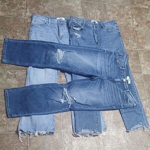 3 Pair Mica Distressed Blue Flare Fray Hems Ankle Jeans